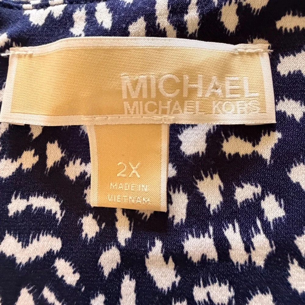 Michael‎ Kors Women's Navy White Animal Print Sleeveless Shift Dress Size 2X
